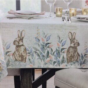 Nicole Miller Easter Bunny Floral Tablecloth 60x84 Butterfly Script Gold Bronze
